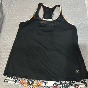 Sofibella tennis tank. Black with floral geometric print under